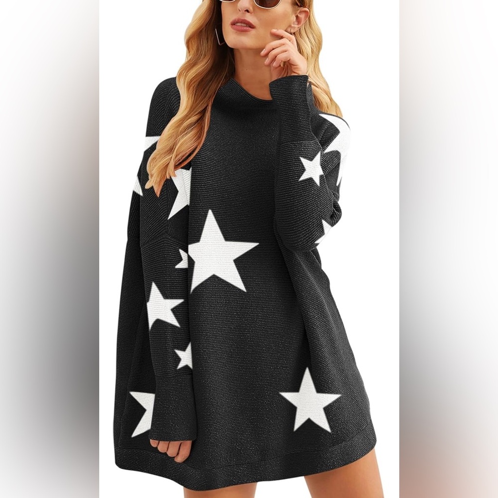 Anrabess Women Oversized Turtleneck Slouchy Sweater in M NWT Star White